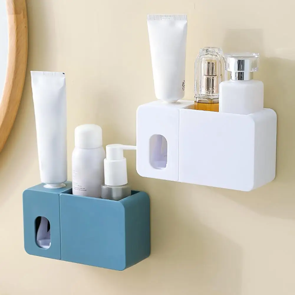 

2 In 1 Toothpaste Dispenser With Toothbrush Holder Wall Mount Automatic Tooth Paste Squeezer Bath Organizer Bathroom Accessories
