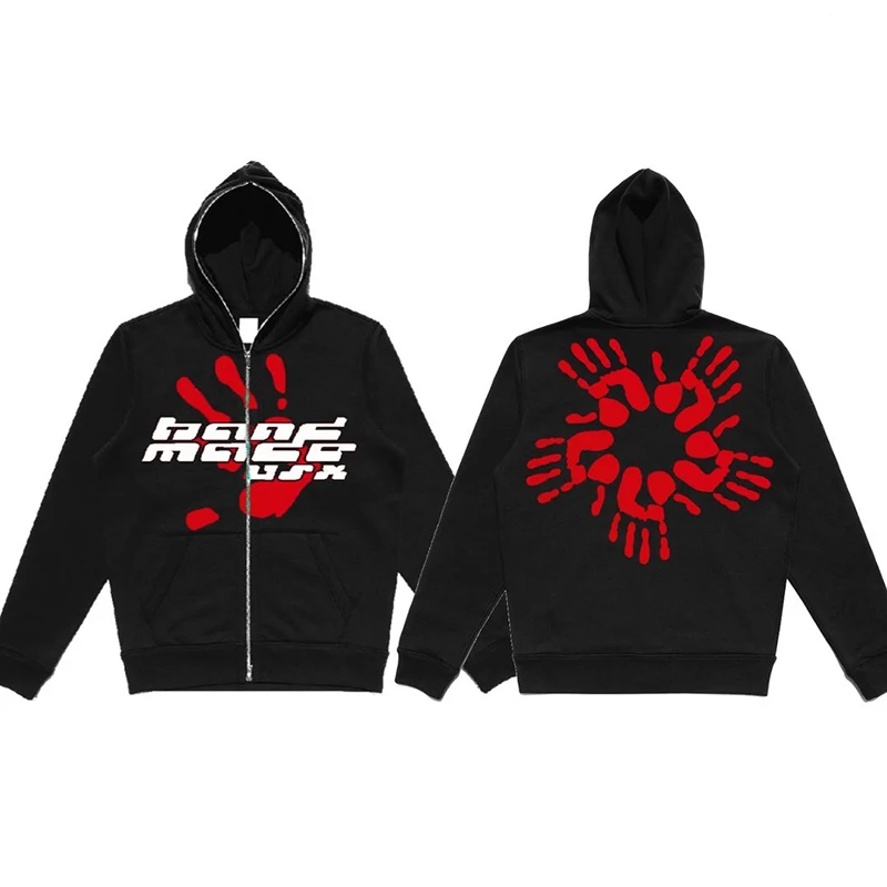 

Street Trend Clothing Retro Print Zip Hoodie Men Y2K Loose Casual Top Harajuku Korean Version Super Oversized Jacket Unisex