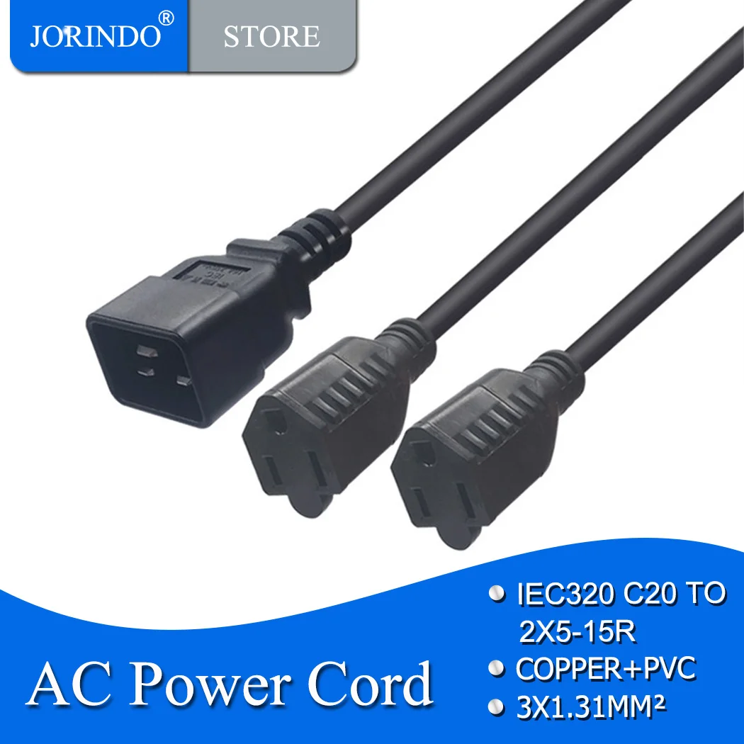 Jorinдо IEC320 C20 преобразование в 2 × 5-15R разъем, один буксир две лампочки, для серверной лампы 0,3 м/1 фут