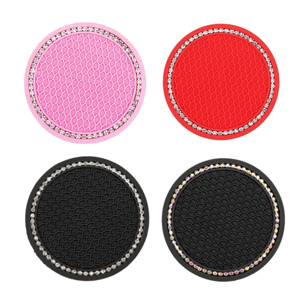 

2pcs Auto Coaster Water Cup Bottle Holder Anti-slip Pad Mat Silica Gel For Interior Decoration PVC Rhinestones Car Styling Parts