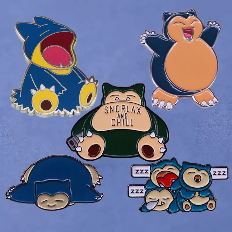 

Kawaii Покемон Snorlax жесткие эмалевые булавки Соберите симпатичный храп и охлаждение металлический рюкзак шляпа сумка воротник лацкан значки
