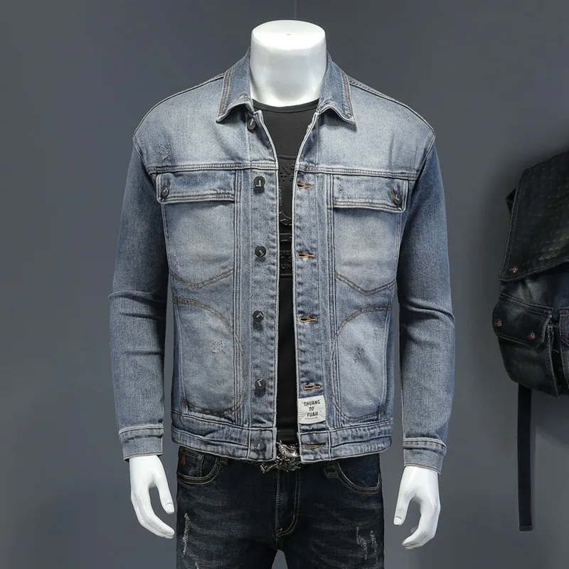 

Spring And Autumn New Denim Coat Men Comfy High Stretch Denim Coat Men Stylish Slim Denim Jacket Men Denim Jacket Men