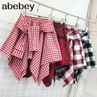 Женские клетчатые юбки с принтом, летние Асимметричные рубашки, юбки с эластичным поясом, мини-юбка в студенческом стиле, Женская юбка DK6054