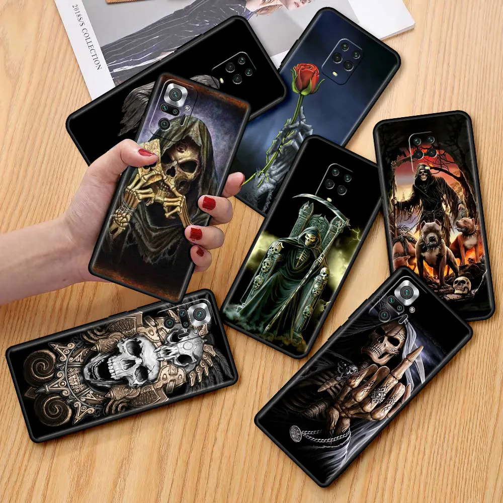 

Case for Xiaomi Redmi 9S 9 8 10 11 Pro K40 9C 9A 8T 7 9T 7A 8A Black Soft Phone Cover Shell Grim Reaper Skull Skeleton Cool