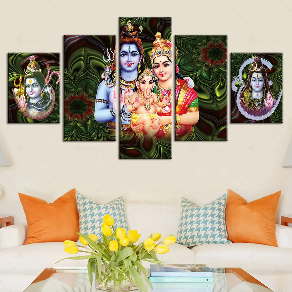 

Artsailing Modular Cuadros HD Inkjet 5 Pieces Religious Posters Shiva Indian Art Hindu God Canvas Painting Artwork Free Shipping