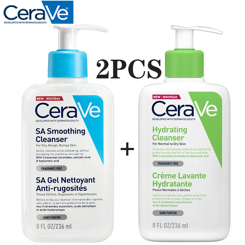

2PCS CeraVe Salicylic Acid Hydrating Amino Acid Facial Cleanser Set Smoothing Oil Control Remove Exfoliate Moisturizing SkinCare
