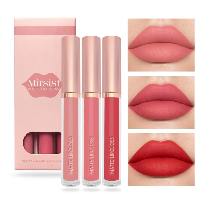 

High quality 3-piece Nude Lipgloss Set Non-stick Cup Non-fading Lip-gloss Velvet Mist Lip Glaze Makeup for Women
