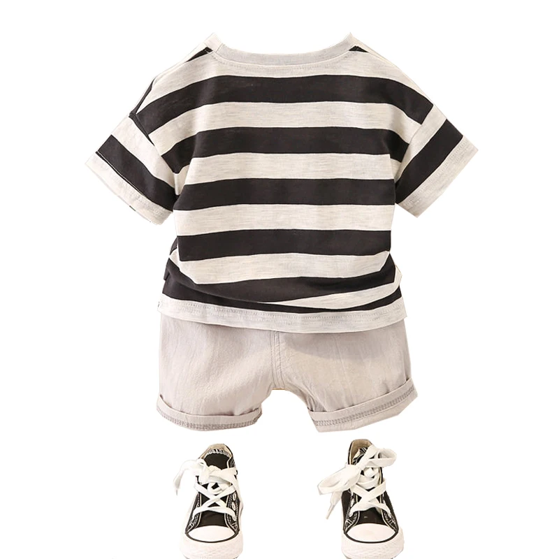 

Summer Casual Child Boys Clothing Baby Sets Cotton Short Sleeve Baby Tops + Shorts 2Pcs Striped Outfits Toddler Boy Clothes