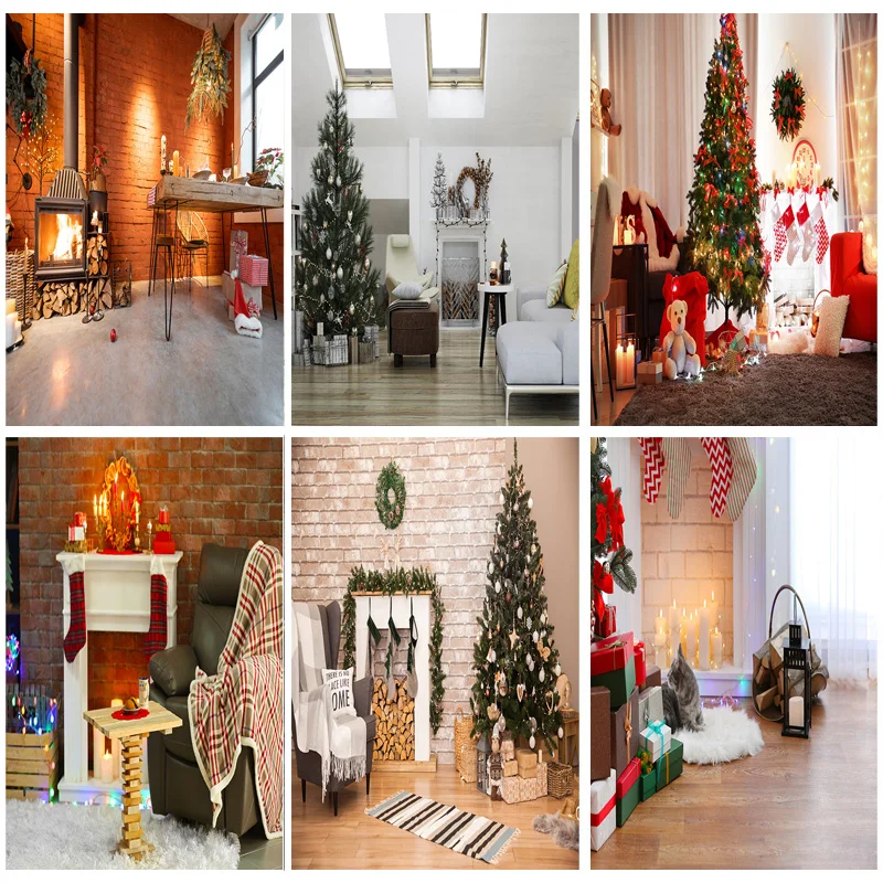 

Vinyl Christmas Theme Photography Background Fireplace Christmas tree Children Backdrops For Photo Studio Props 211110 HS-15