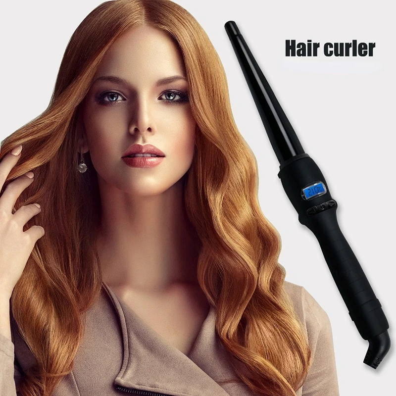 LCD  Curlers Conical Curling Iron Single Tube Ceramic Glaze Pear Flower Cone Electric Hair Curly Hair Ceramic Styling Tools