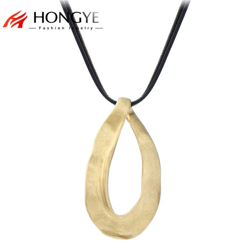 Фото Уникальный Полировочный дизайн HONGYE, двойное ожерелье из искусственной кожи с подвеской, овальное ожерелье с рисунком для женщин, модные украшения №2