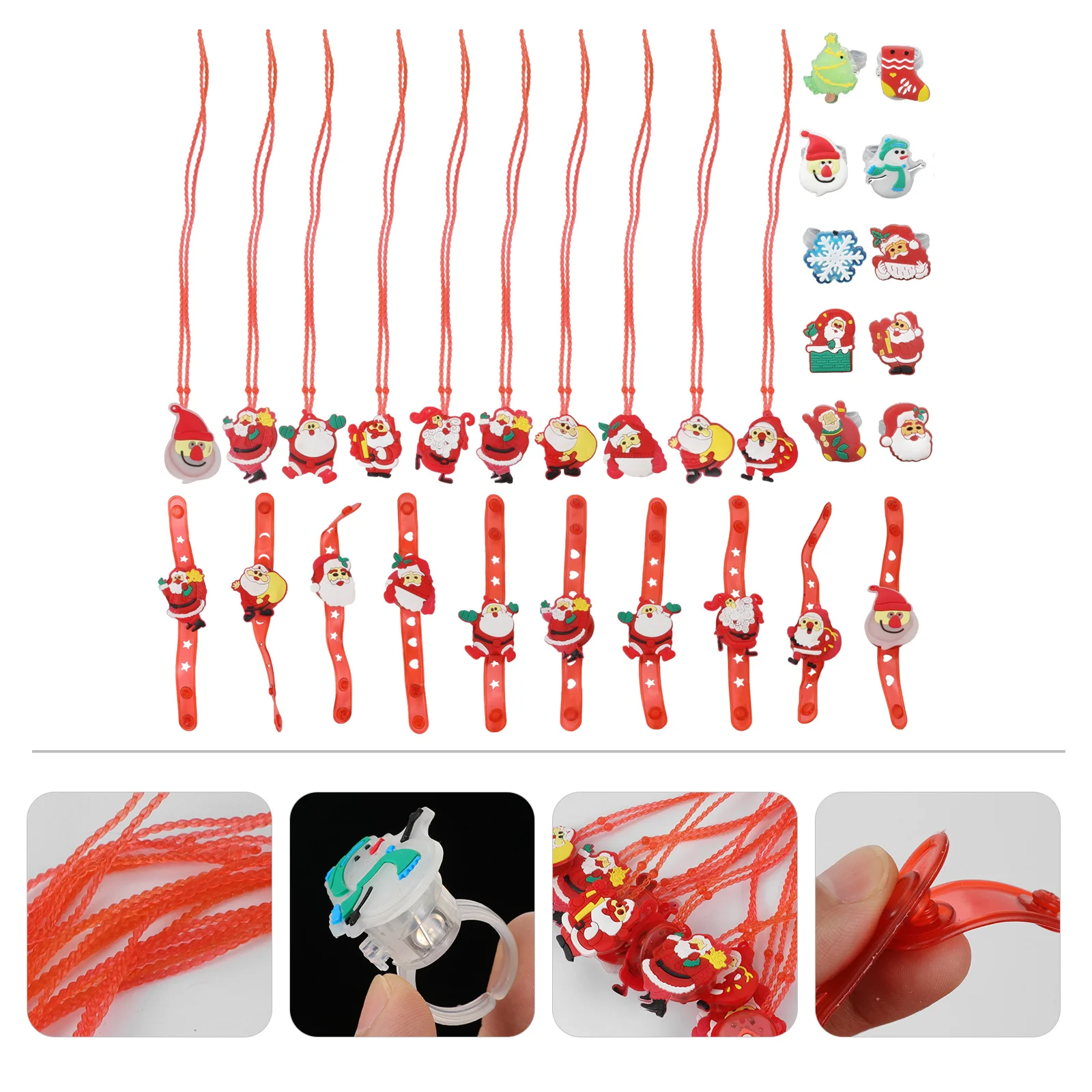 

30Pcs Luminous Christmas Toys Flashing Toys LED Ring Bracelet Necklace Toys
