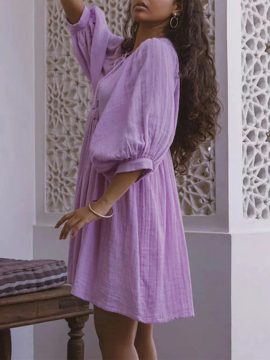 Женское цветочное мини-платье Alyweatry в стиле бохо с V-образным вырезом и пышными