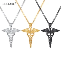 collare caduceus pendant men goldblack color medical symbol 316l stainless steel medical jewelry nursing necklace women p715