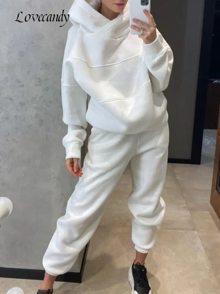 

Женский модный спортивный костюм оверсайз, утепленные флисовые толстовки и эластичные джоггеры, Зимняя Повседневная Свободная Женская спо...