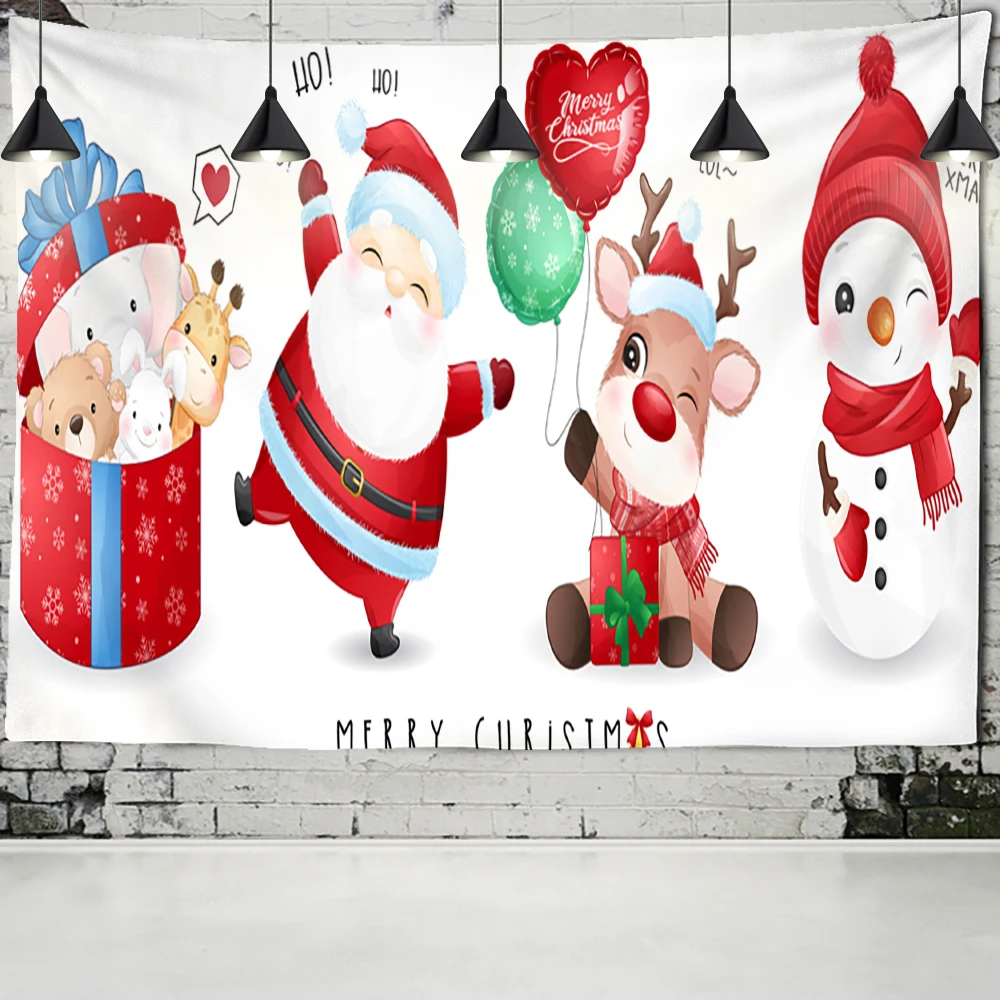 

Cartoon Christmas Tapestry Kawaii Wall Hanging New Year Gift Cute Hippie Background Cloth Home Decor