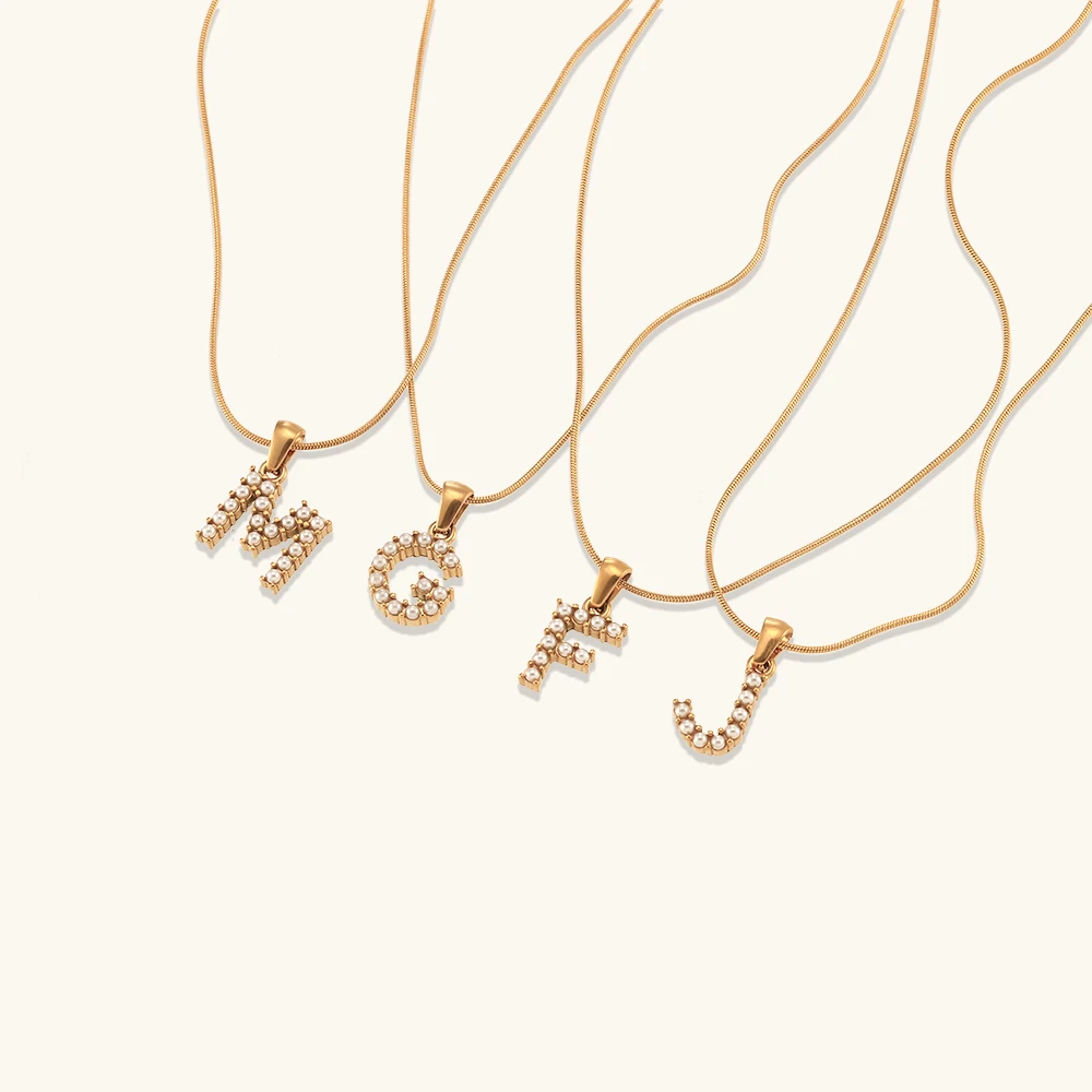 

Personalized Pearl Letter Initial 26 Letters Name Necklace Stainless Steel 18K Gold Plated Chain Choker For Women Gift Jewelry