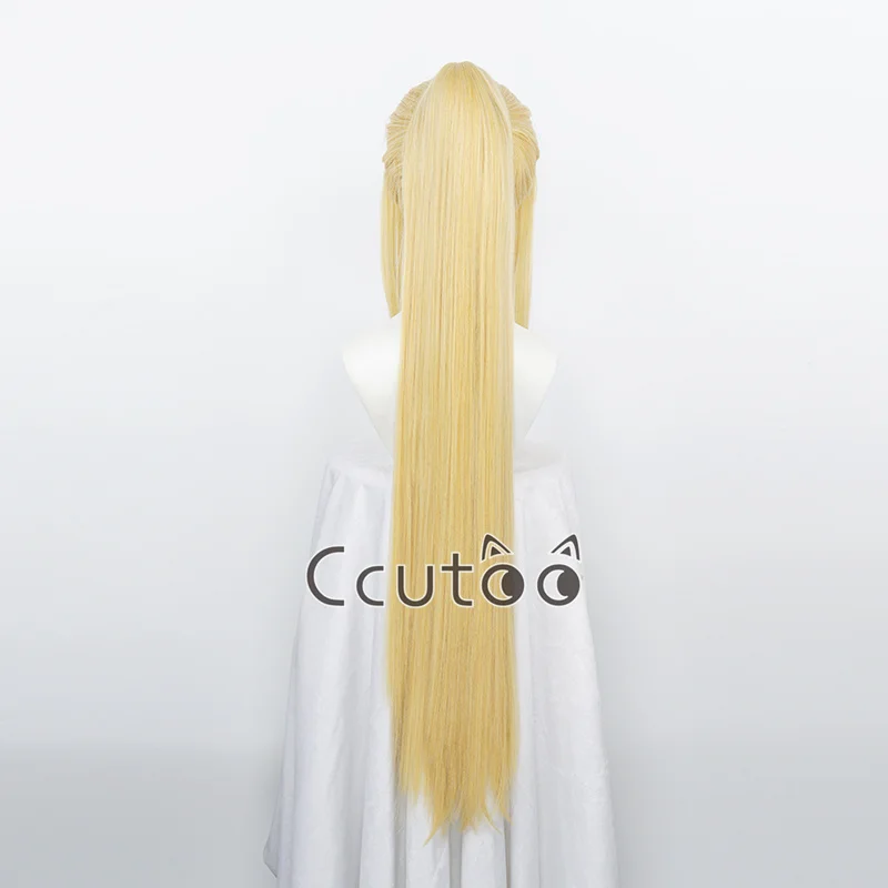 Фото Парик Winry Rockbell из аниме, цельнометаллический альхимик, Золотые Длинные Синтетические волосы, парики для костюма конского хвоста №4