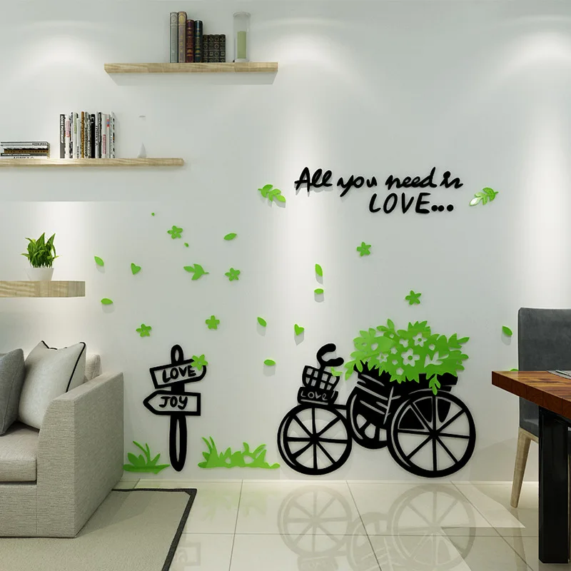 

Customizable 3D Acrylic Crystal Wall Sticker Love Bicycle Mural Decal Romantic Background Wall Stickers Wedding Party Decoration