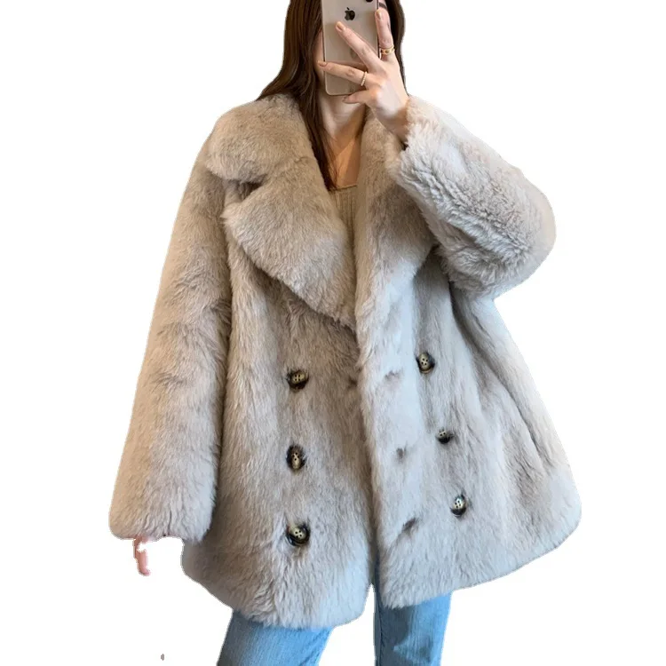 Lamb wool in the long shearling fur coat female