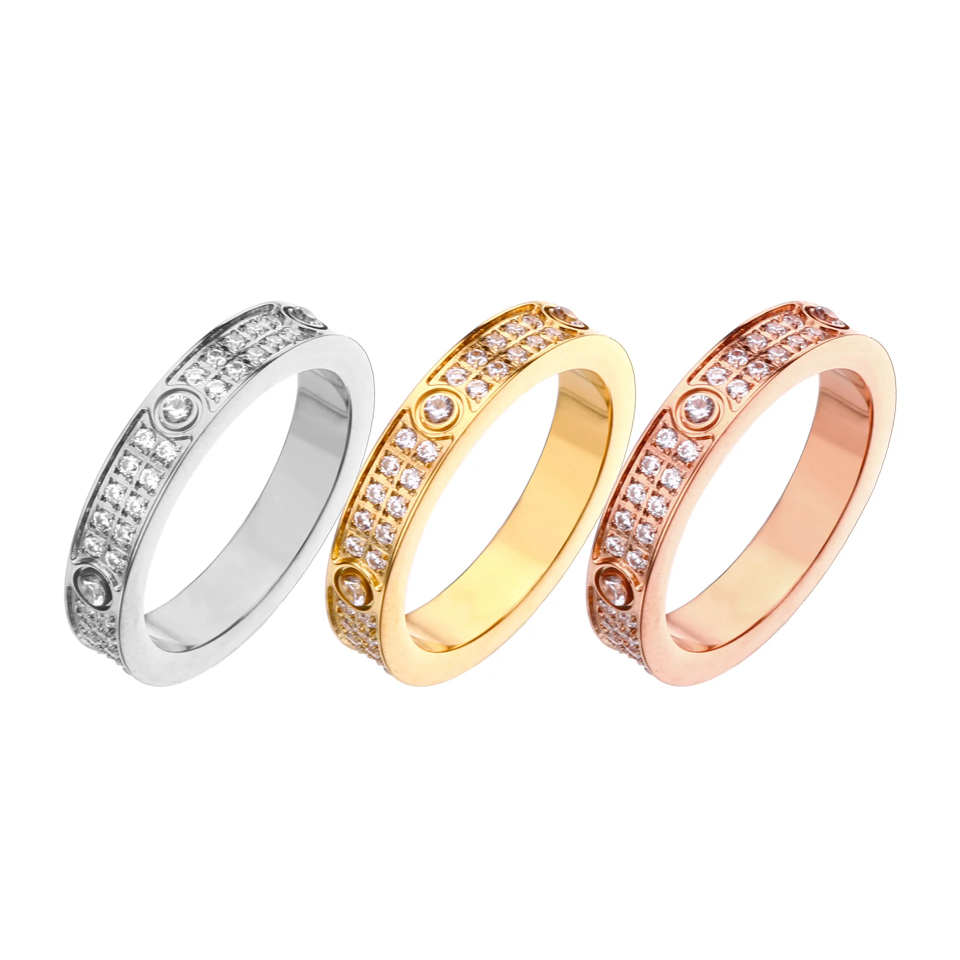 

Two rows of diamond rings, stainless steel rings, women's diamond studded with stars, titanium steel rings, jewelry