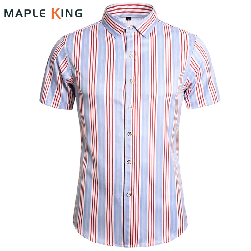 

Summer Stripe Men Shirts 2022 Designer Vintage Blouse Short Sleeve Social Camisas Dress Shirt Mens Business Workwear Chemise Top