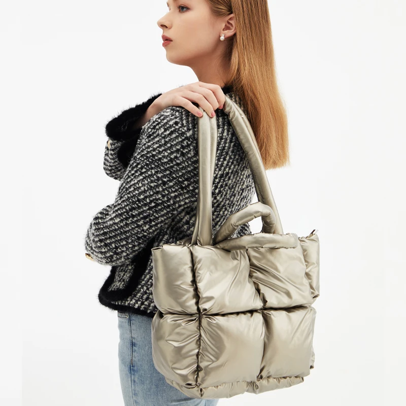 

Большая Сумка-тоут для женщин, объемные дамские сумочки с нейлоновой подкладкой, вместительные хлопковые сумки через плечо, женская зимняя ...