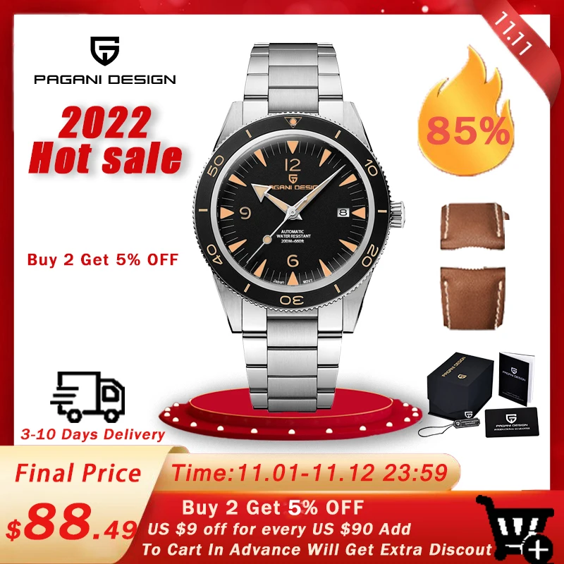 Купить Часы PAGANI DESIGN Мужские механические из нержавеющей стали с сапфировым стеклом, 20 бар