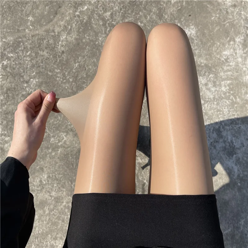 Simple Style Ultra-thin Glitter Tights Women's Invisible Slim Leg Pantyhose Sexy Oil Shiny Lingerie Fake Thigh High Stockings