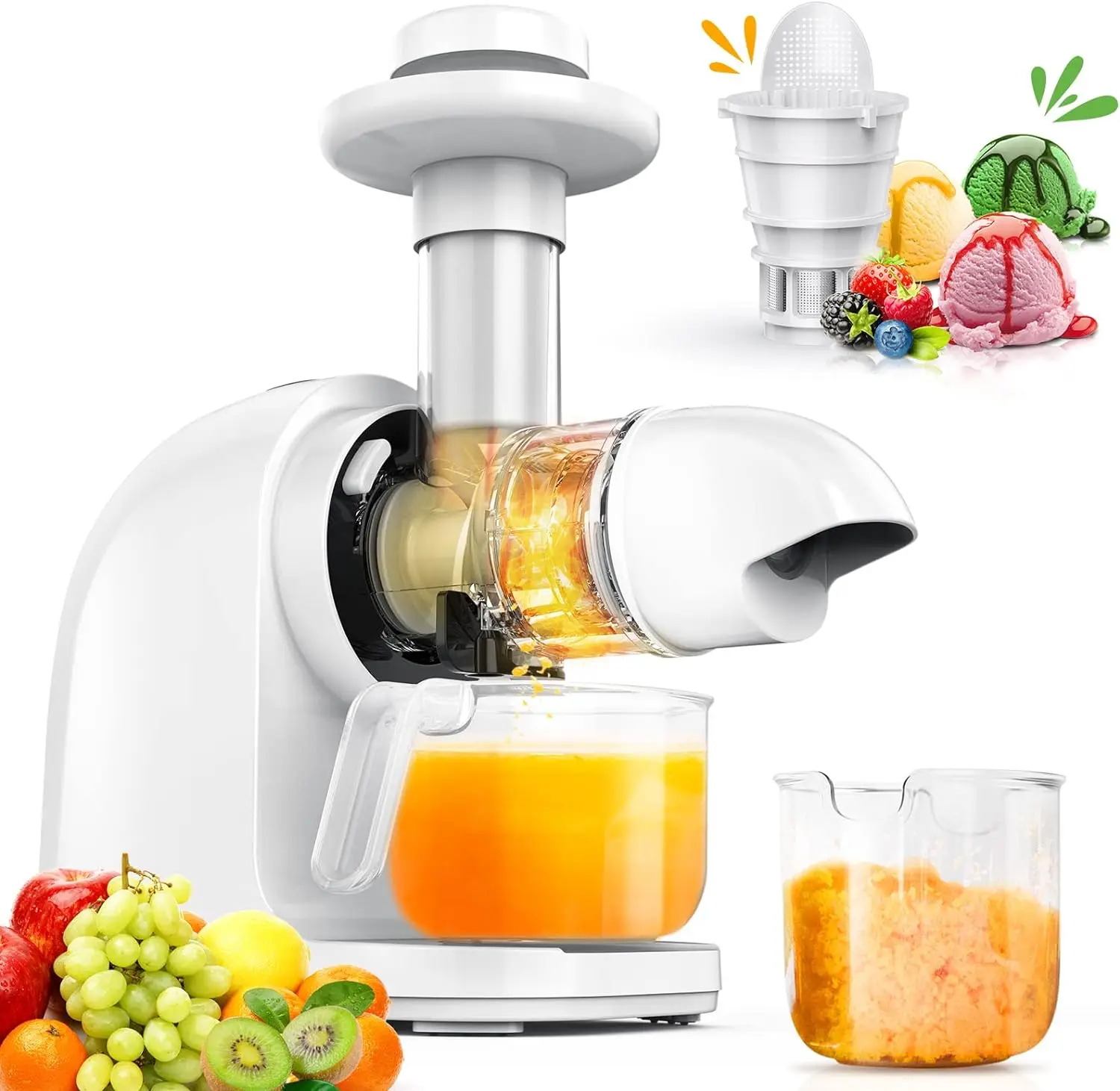 

Press Juicer Machine with Ceramic Auger, Slow Masticating Juicer 95% Juice Yield with Reverse Function, Quiet Motor Extractor, E