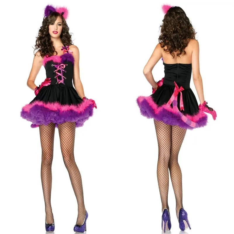 

Соблазнительные кошачьи костюмы Cosolay, нарядное платье, фиолетовая Женская игровая униформа для демона, очаровательный розовый красный костюм для балета с животными, соблазнительный костюм