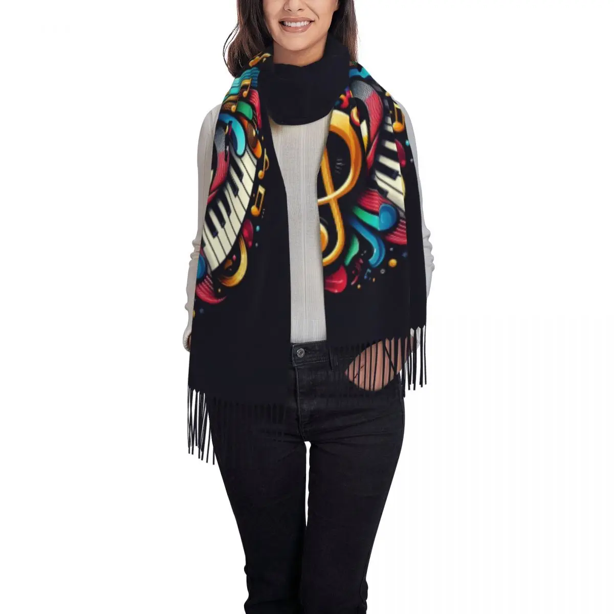 Шарф с принтом на заказ фортепианная клавиатура музыкальные ноты шарф для мужчин