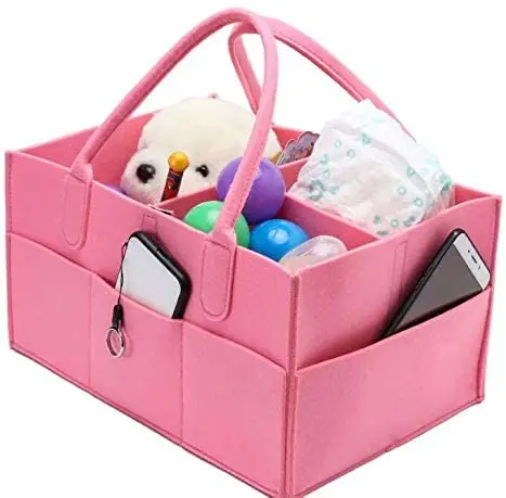 

Kid Diaper Caddy Portable Nursery Storage Bin Felt Basket Compartments Car Travel Bag Wipes Bag