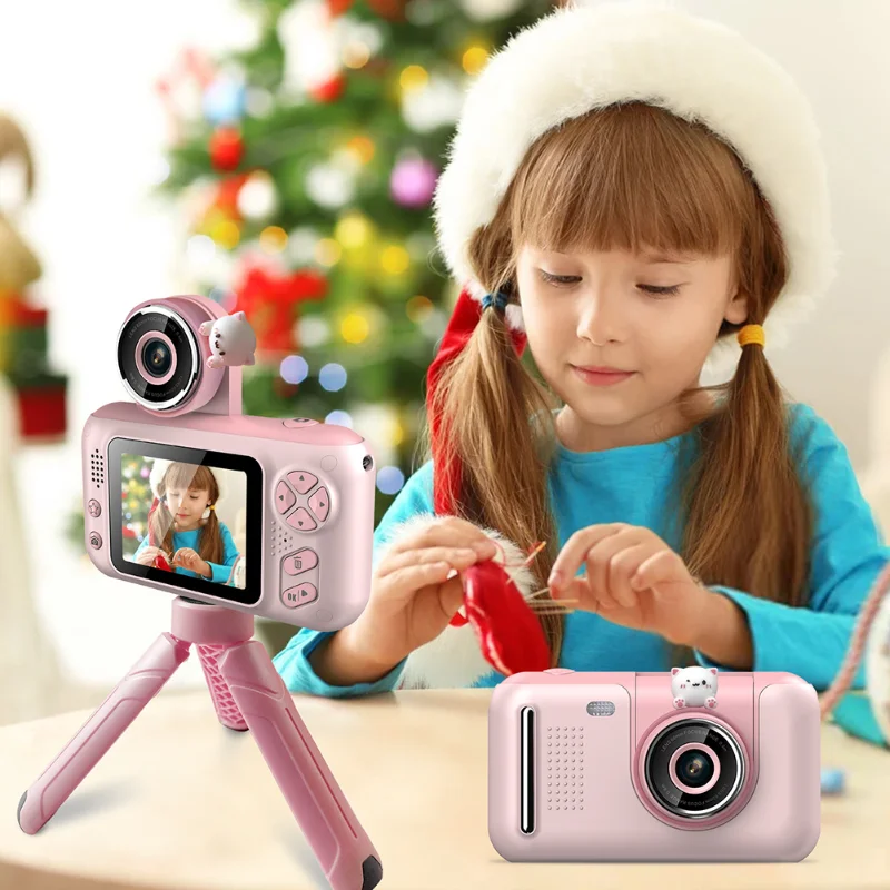 Kids Camera Video Recorder Toys 2.4 Inch Ips HD Screen Front and Rear Dual Camera Cute Child Mini Pink Camera Birthday Gift
