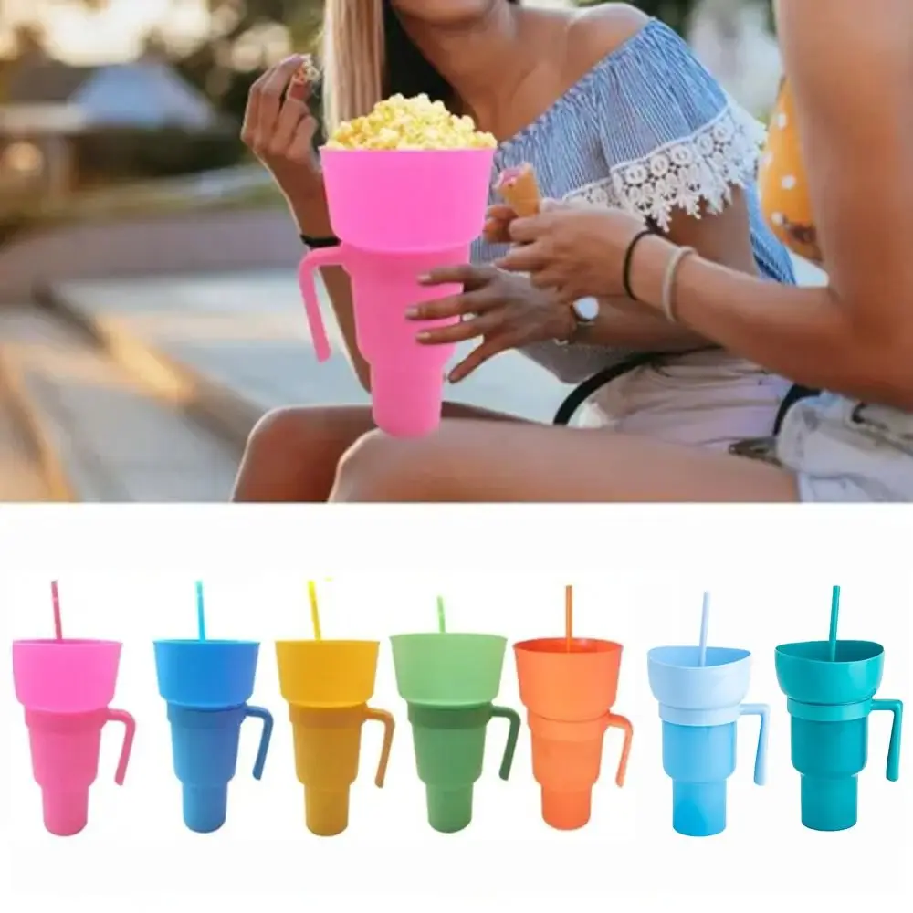 

2 In 1 Snack Cup Multifunctional Portable Splash Proof Snack Drink Cup With Straw Snack Bowl For Journey Cinema Trip Home