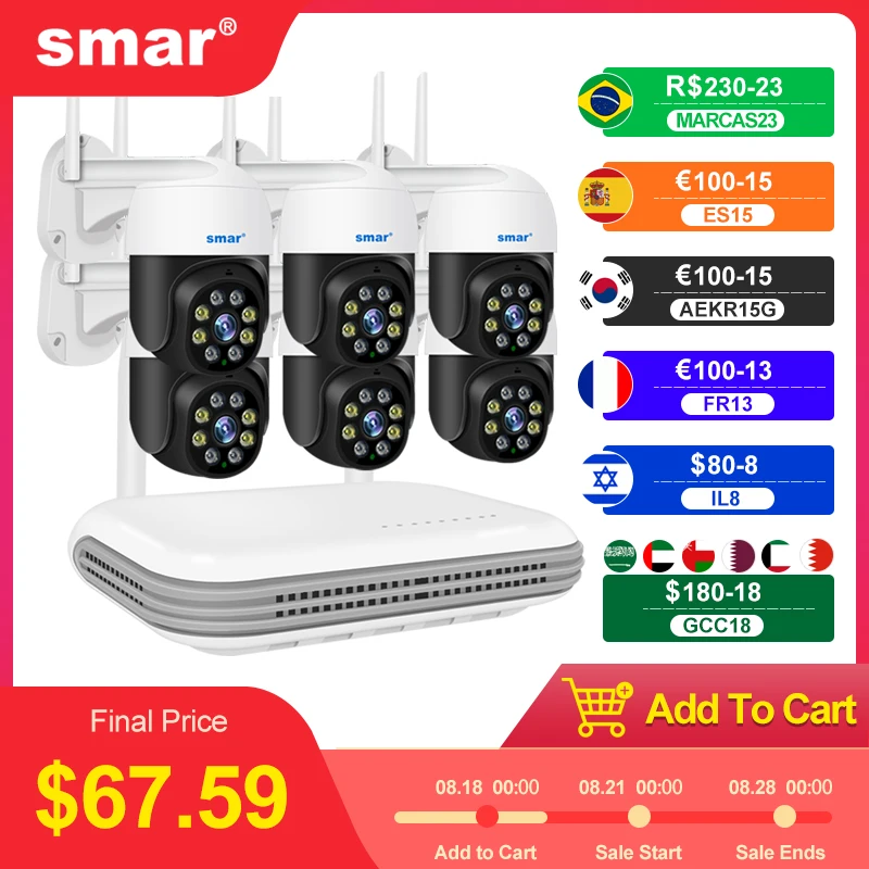 Smar 8CH HD H.265 2MP/4MP Wireless PTZ Camera System AI Face Detected Colorful Nihgt Vision  Mini WiFi NVR Security Kit CCTV P2P