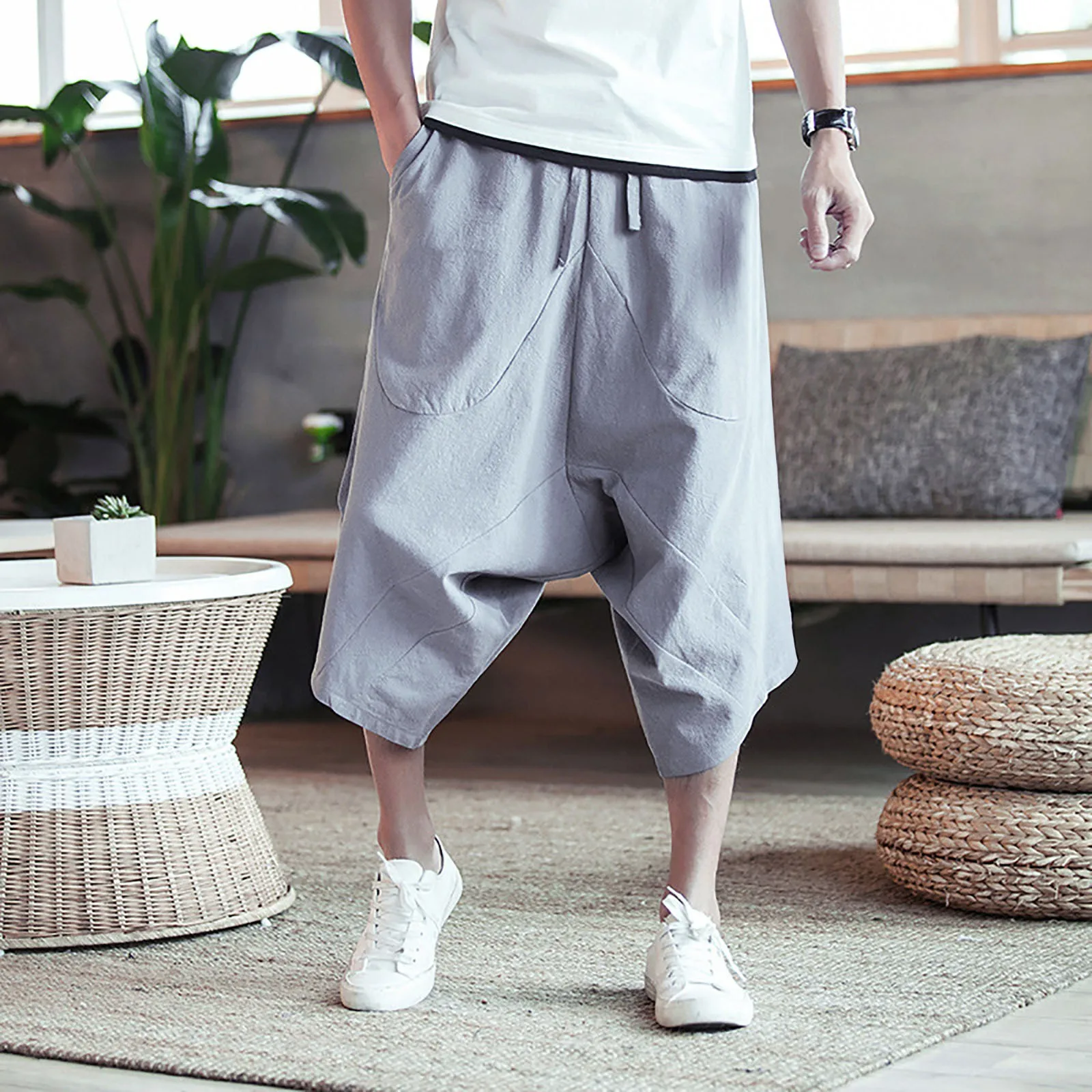 

Oversize Harlan Pants Trousers Loose Wide Legs Slacks Solid Color Bottomwear Bloomers Men's Pants Capris Pantalones Hombre 2023