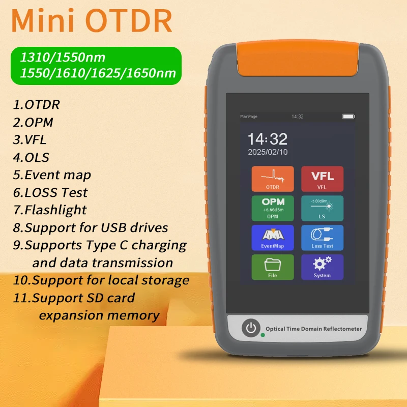 Фото Новейший мини-оптический рефлектометр OTDR HJ350-D22, 1310 нм/1550 нм, 20/22 дБ, сенсорный экран OPM VFL iOLA, карта событий SC APC/UPC №3