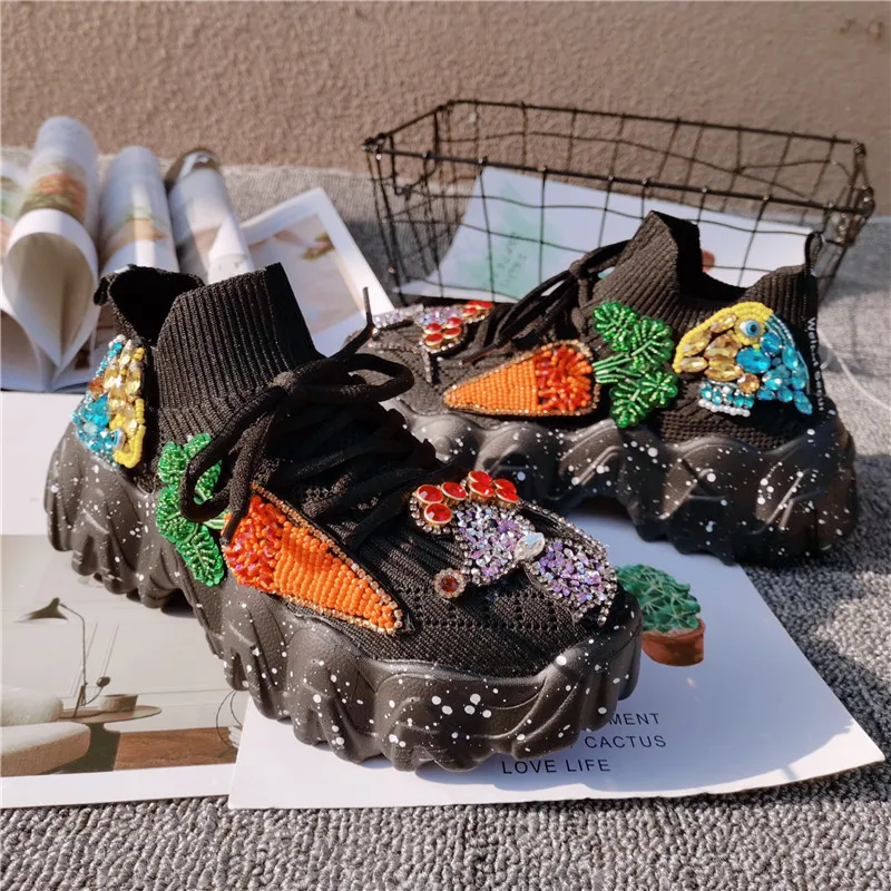 Platform High Heel Diy Beads Sequins Rhinestones Shoes Girls Gift Black White New  2023