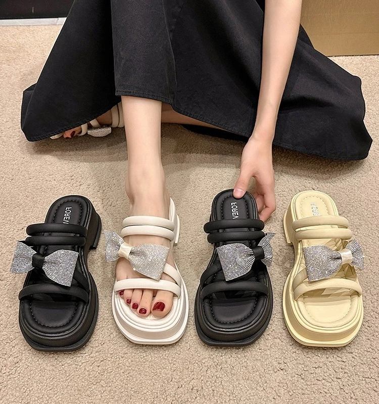 

Женские летние шлепанцы на плоской подошве, с бантом-бабочкой