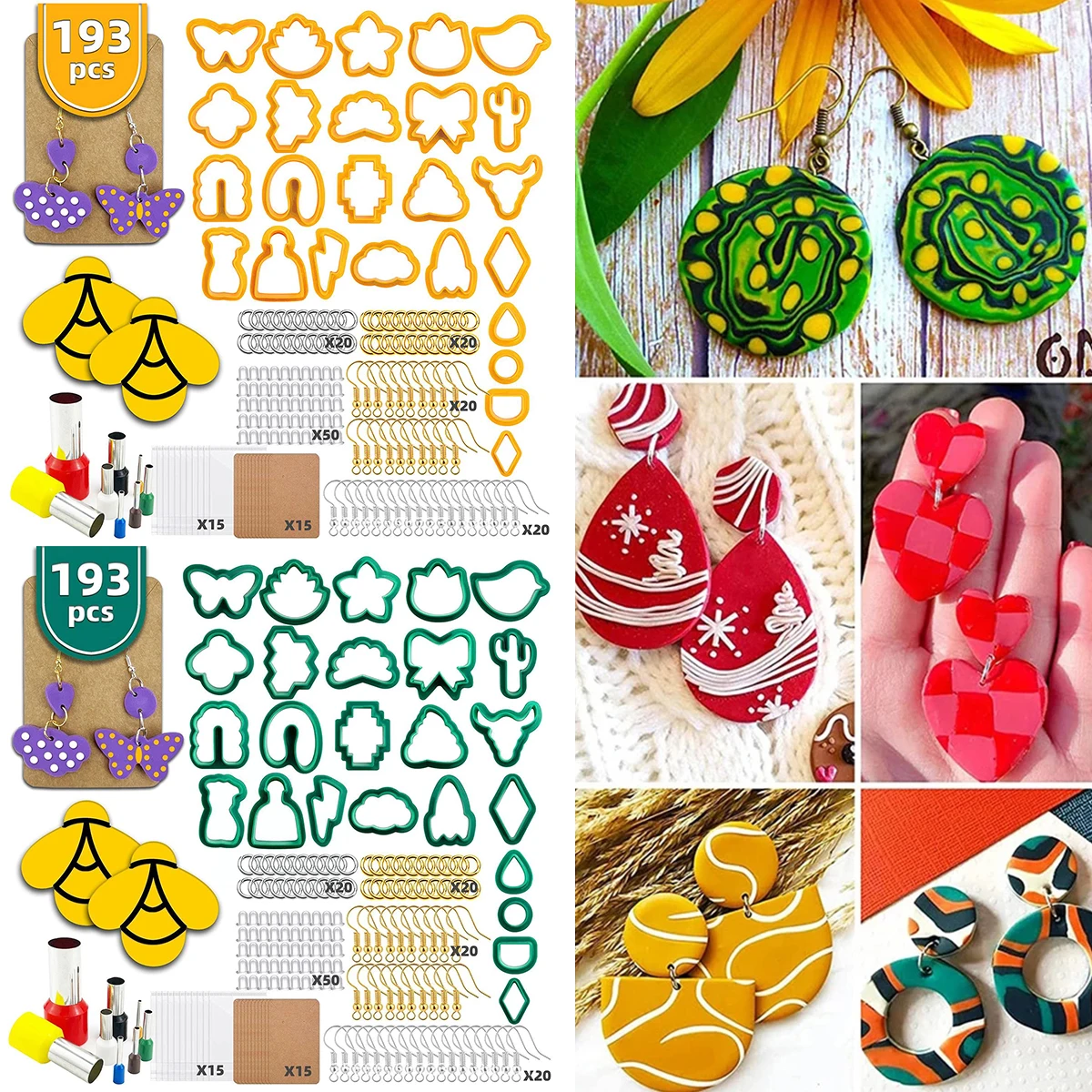 

193 Pcs Polymer Clay Cutters Set Plastic Clay Earring Cutters with Earring Hooks and Jump Rings Accessories Reusable DIY Polymer