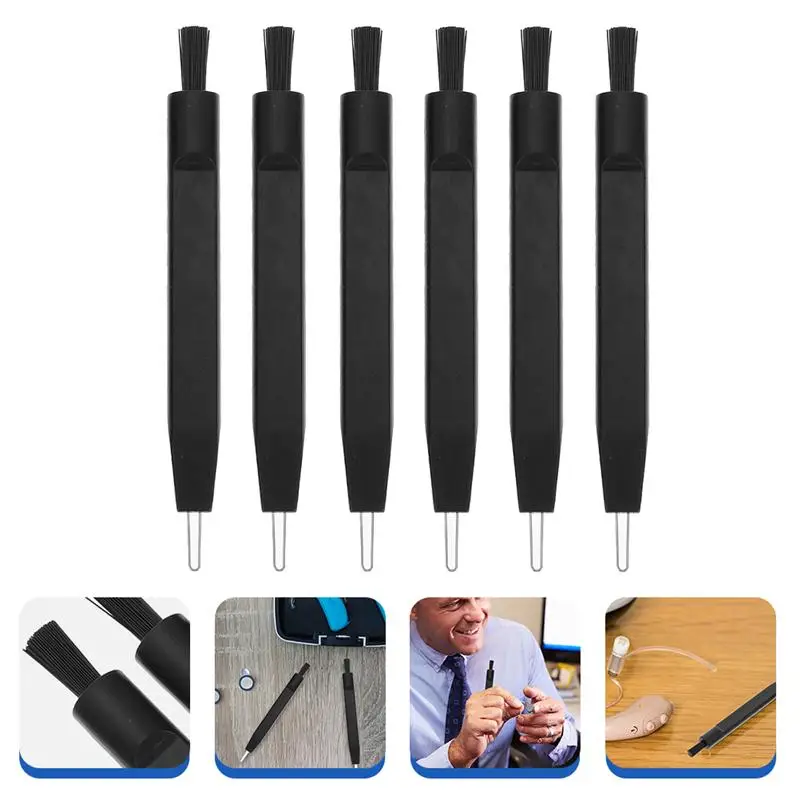 

6pcs Hearing Aid Brushes Wax Loops Nylon Brushes Black Earwax Dirt Remover