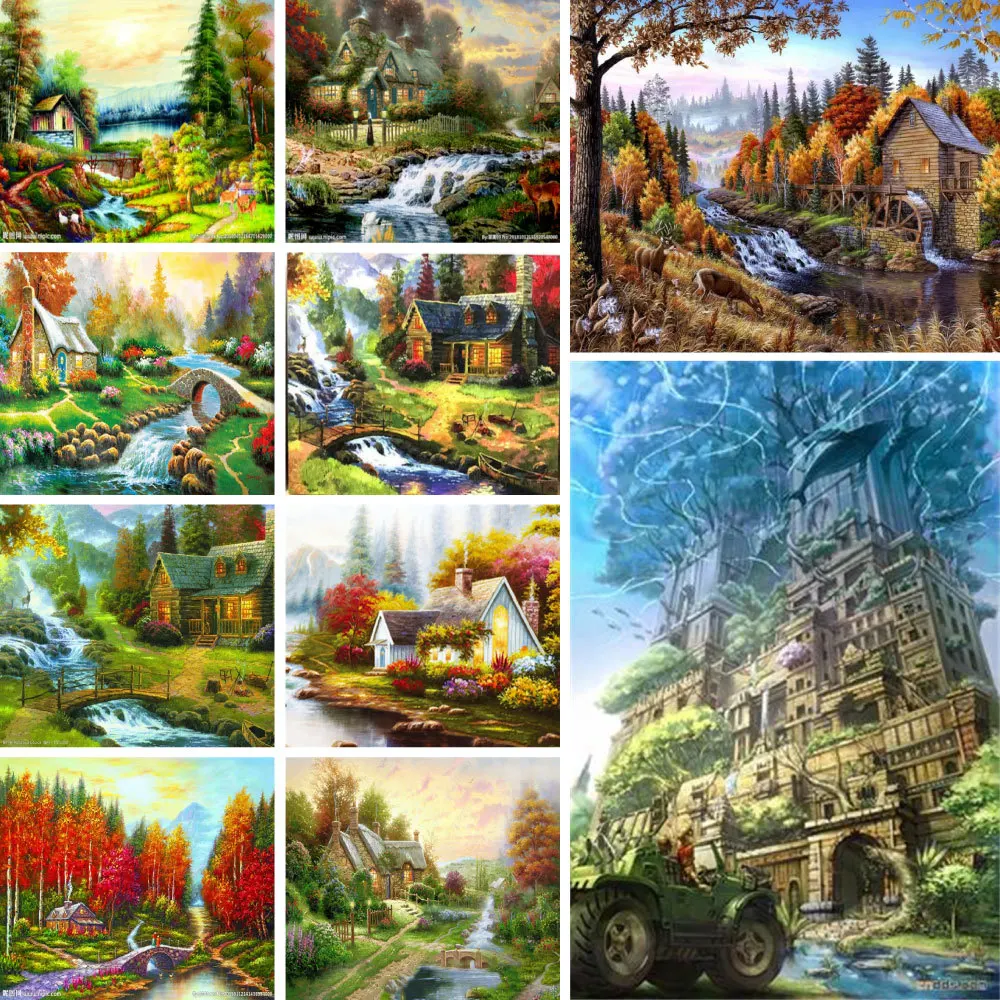 

Пейзаж Мультфильм Дом алмазная живопись наборы для вышивки крестиком стена фотография на заказ кухонные аксессуары Прямая поставка