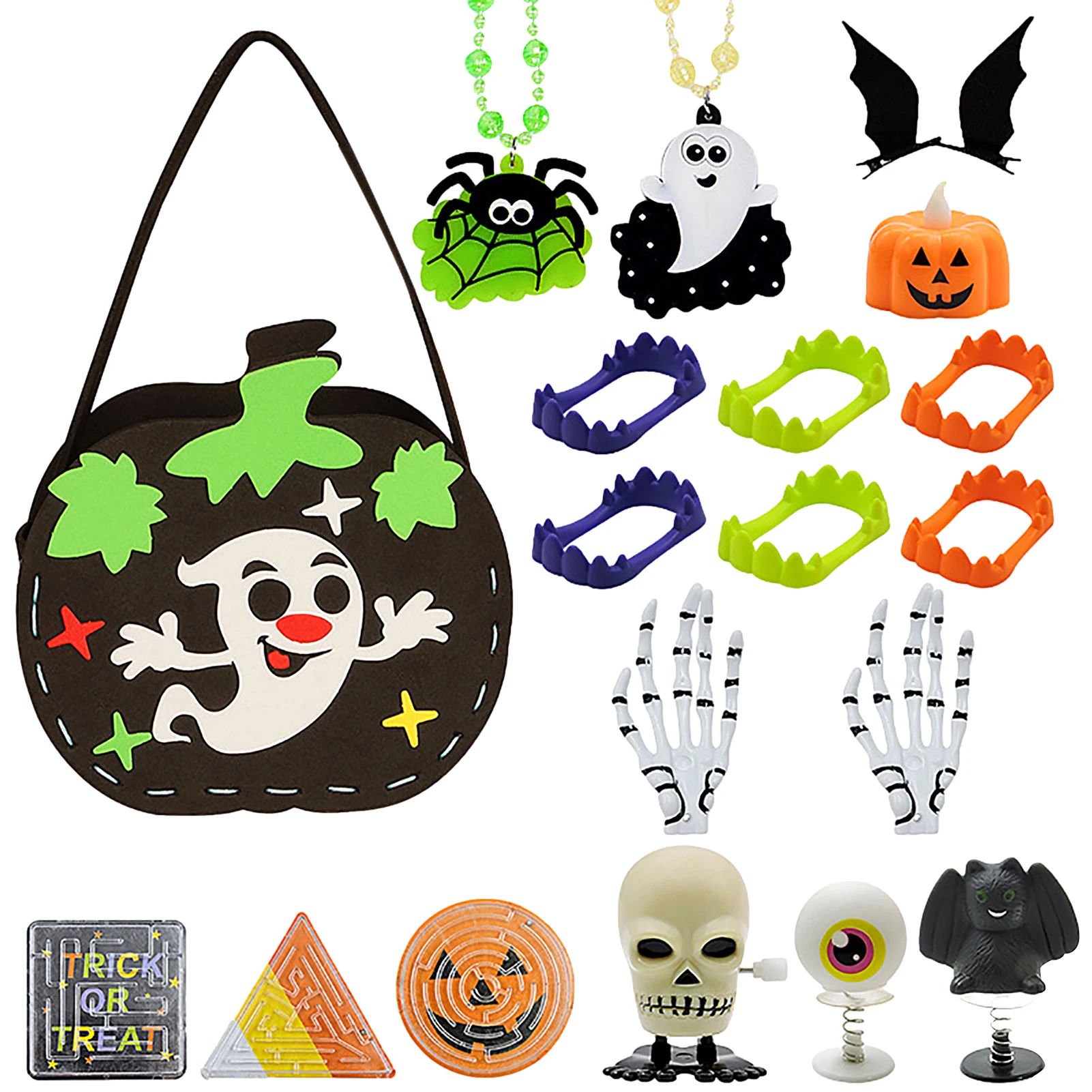 

Ассортимент игрушек для Хэллоуина, 18 шт., набор игрушек для хэллоуивечерние набор игрушек для Хэллоуина с черной тыквой, мешочком для конфет...