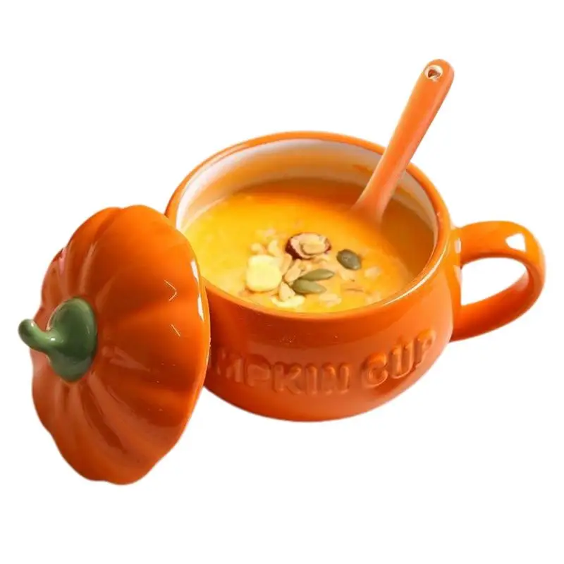 

Halloween Pumpkin Shaped Ceramic Cup With Lid Kawaii Soup Mug With Lid Oatmeal Cup Creative Water Cup