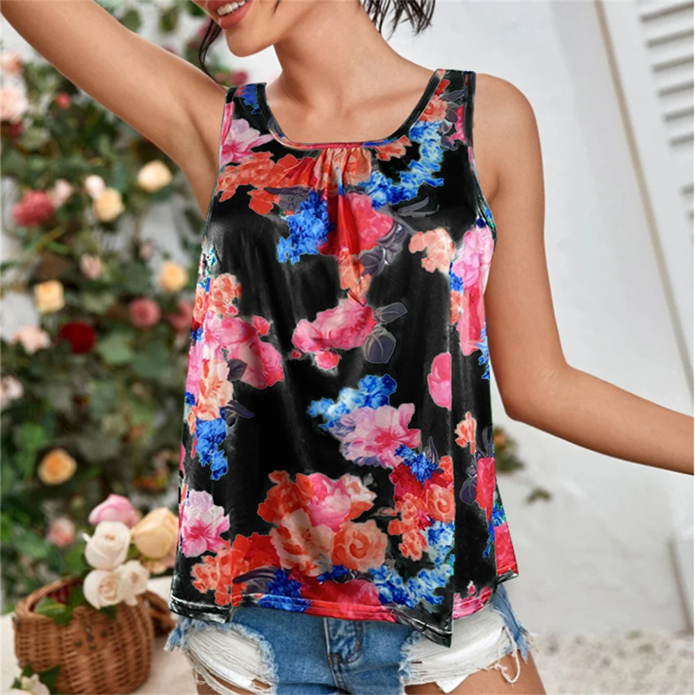 

Women's Fashion T-Shirt Printed U-Neck Top Casual Loose Tank Top Tee Cotton Blend 2022 Summer New T-Shirt For Female Size S-5XL