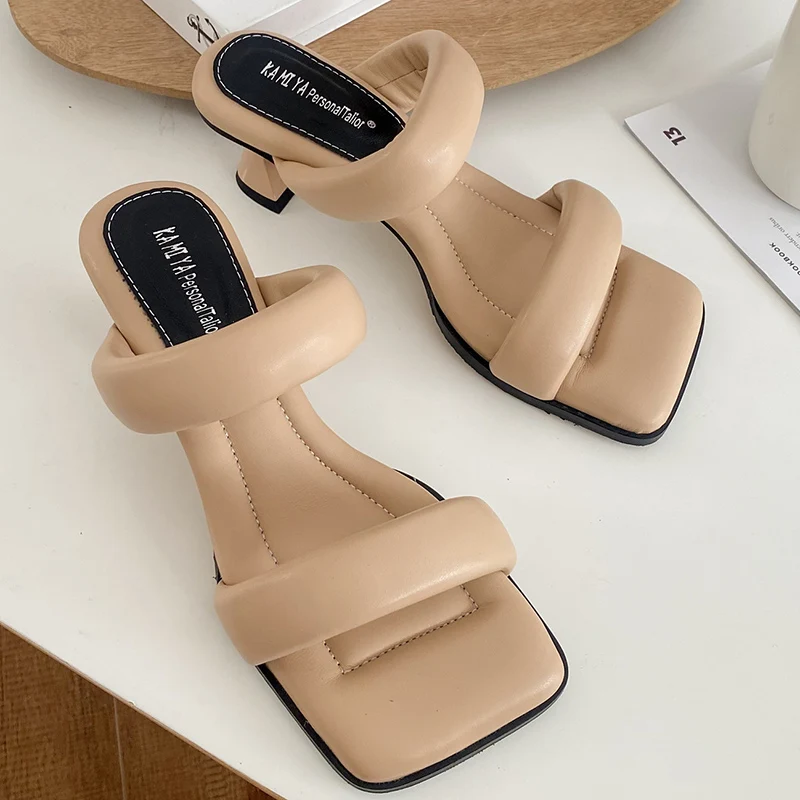 

Elegant Female Casual Outdoor Slippers Square Toe Ladies Pumps Shoes Slides Slip On Fashion Party Women High Heels Sandals