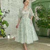 sevintage lace appliques embroidery floral prom dresses tea length a line formal party dress evening gown with pockets 2022