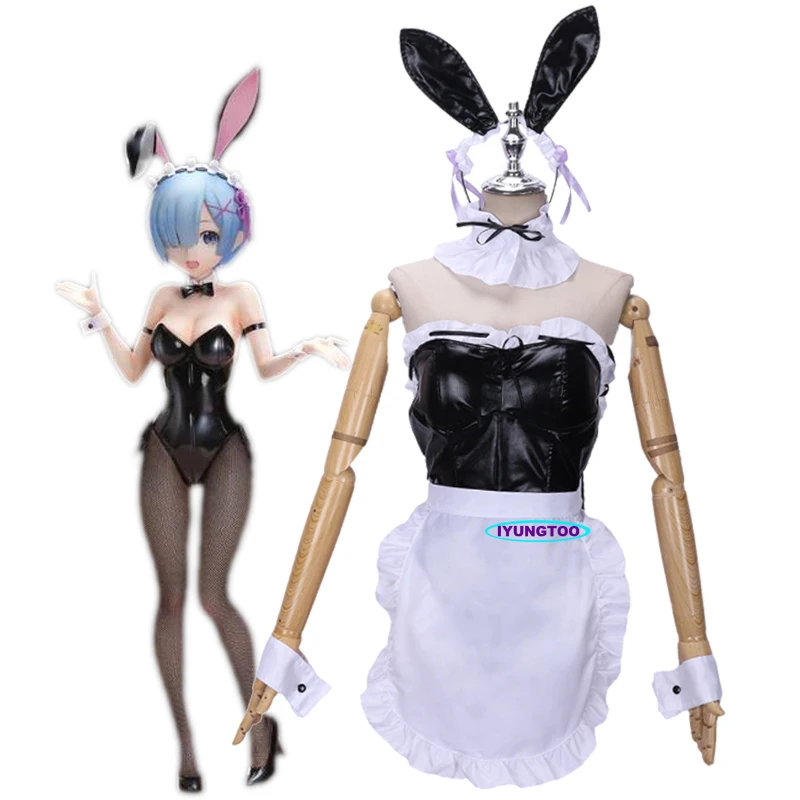 

Костюм для косплея Re Zero Ram Rem, Милая сексуальная девушка, горничная, искусственная кожа, кролик, боди