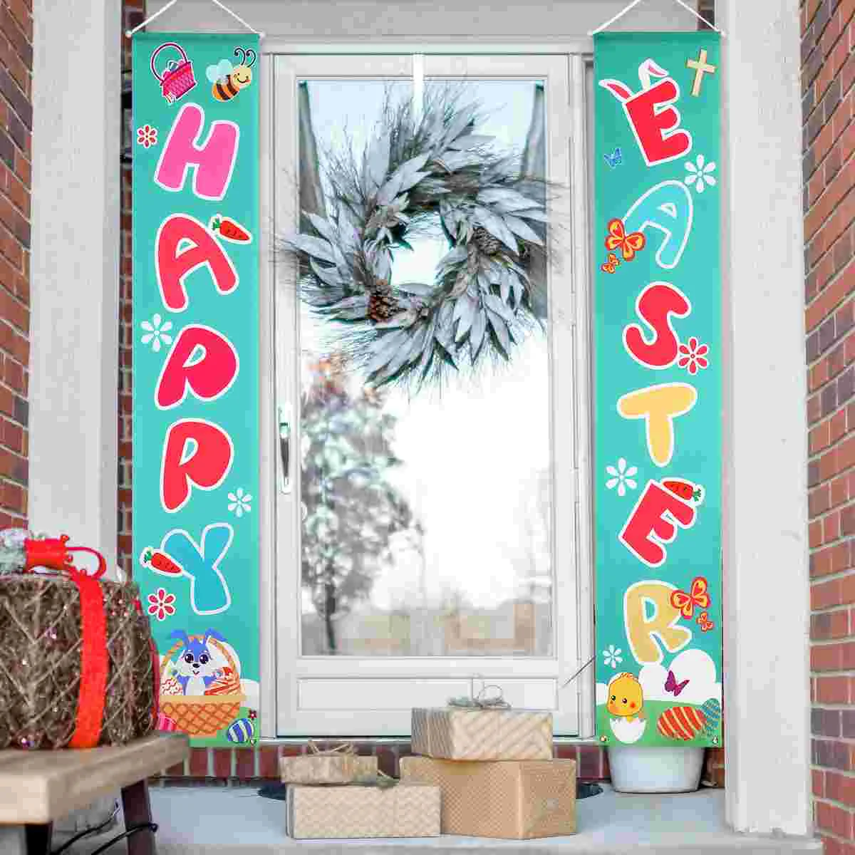 

2PCS Porch Sign Porch Banner Welcome Happy Easter Banner Easter Door Banner Porch Sign Banner Easter Easter Porch Banner